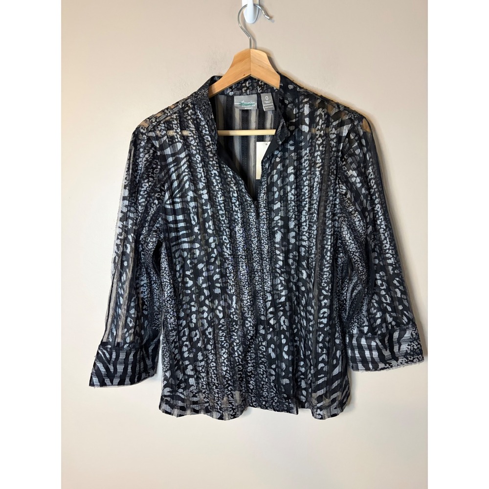 Chico's Travelers Mixed Animal Jacket Women 0 Black Silver NWT Sheer Mesh Layer